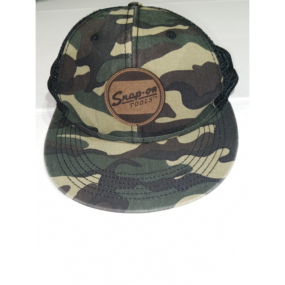 Snap-On Tools Camo Trucker Hat Snapback Mesh Cap Leather Patch Adjustable USA